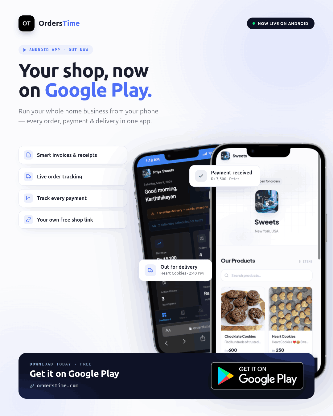 OrdersTime on Google Play Store — order management app for businesses, free to download