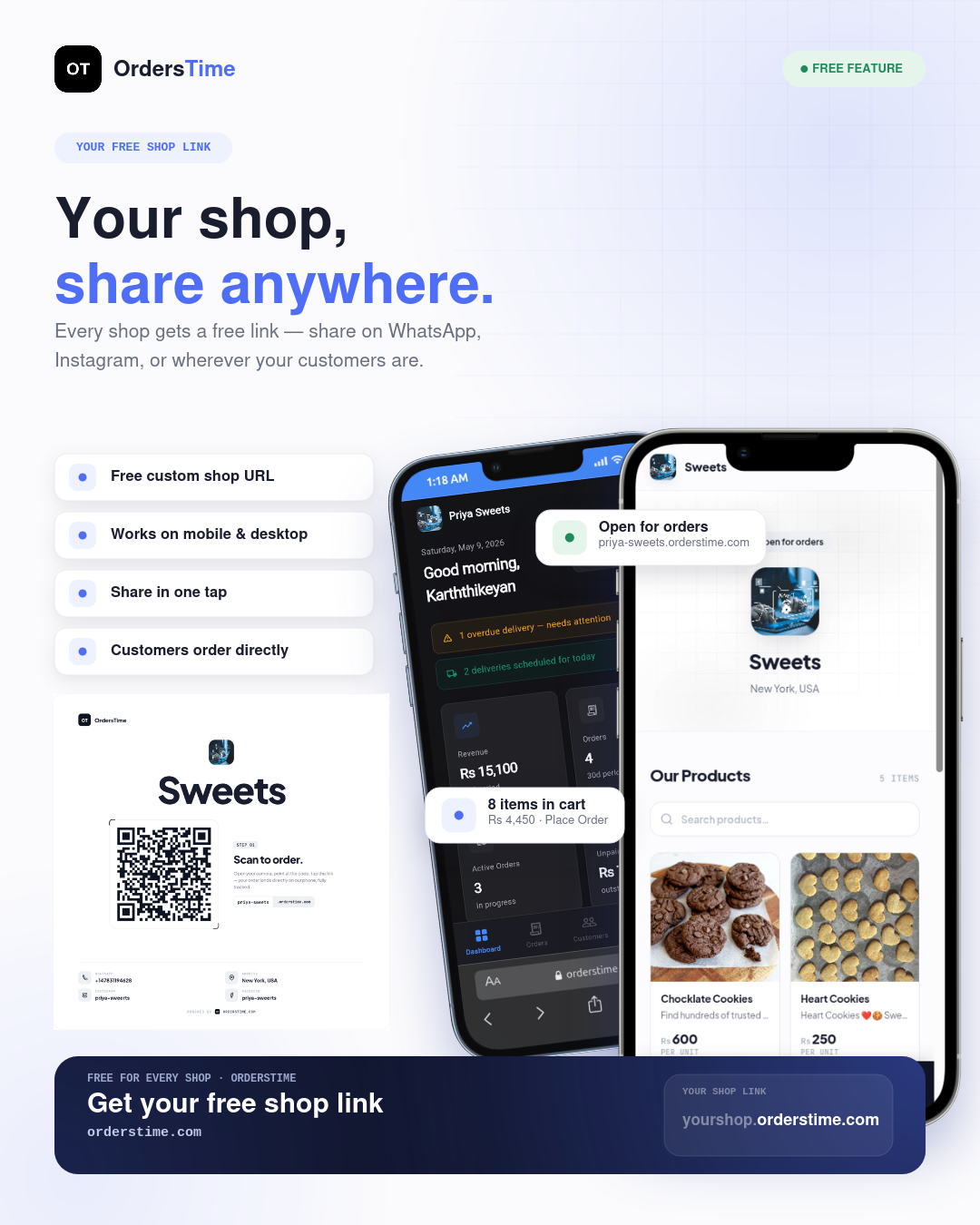 OrdersTime free shop link — shareable online store page for customers to browse and place orders