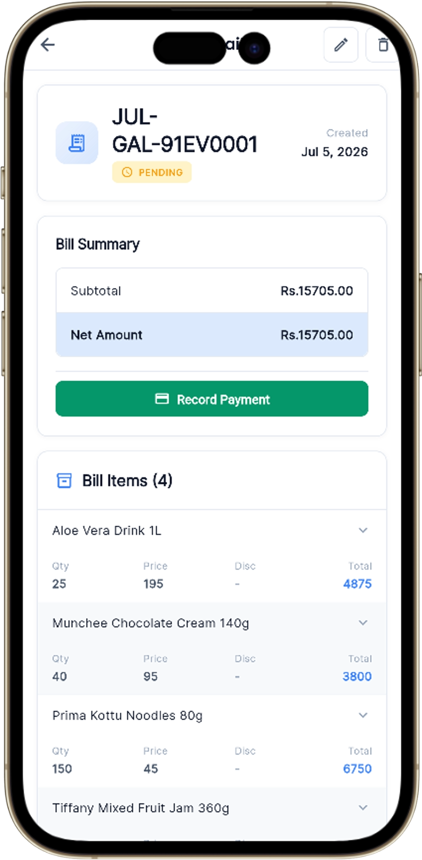 Same bill on mobile